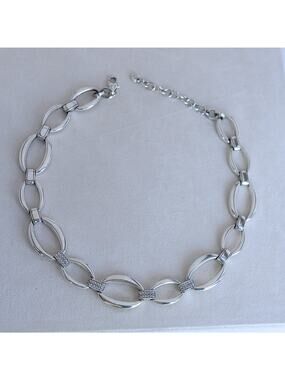 Brighton Meridian Swing Silver Oval Link Crystal Statement Necklace 18.5"